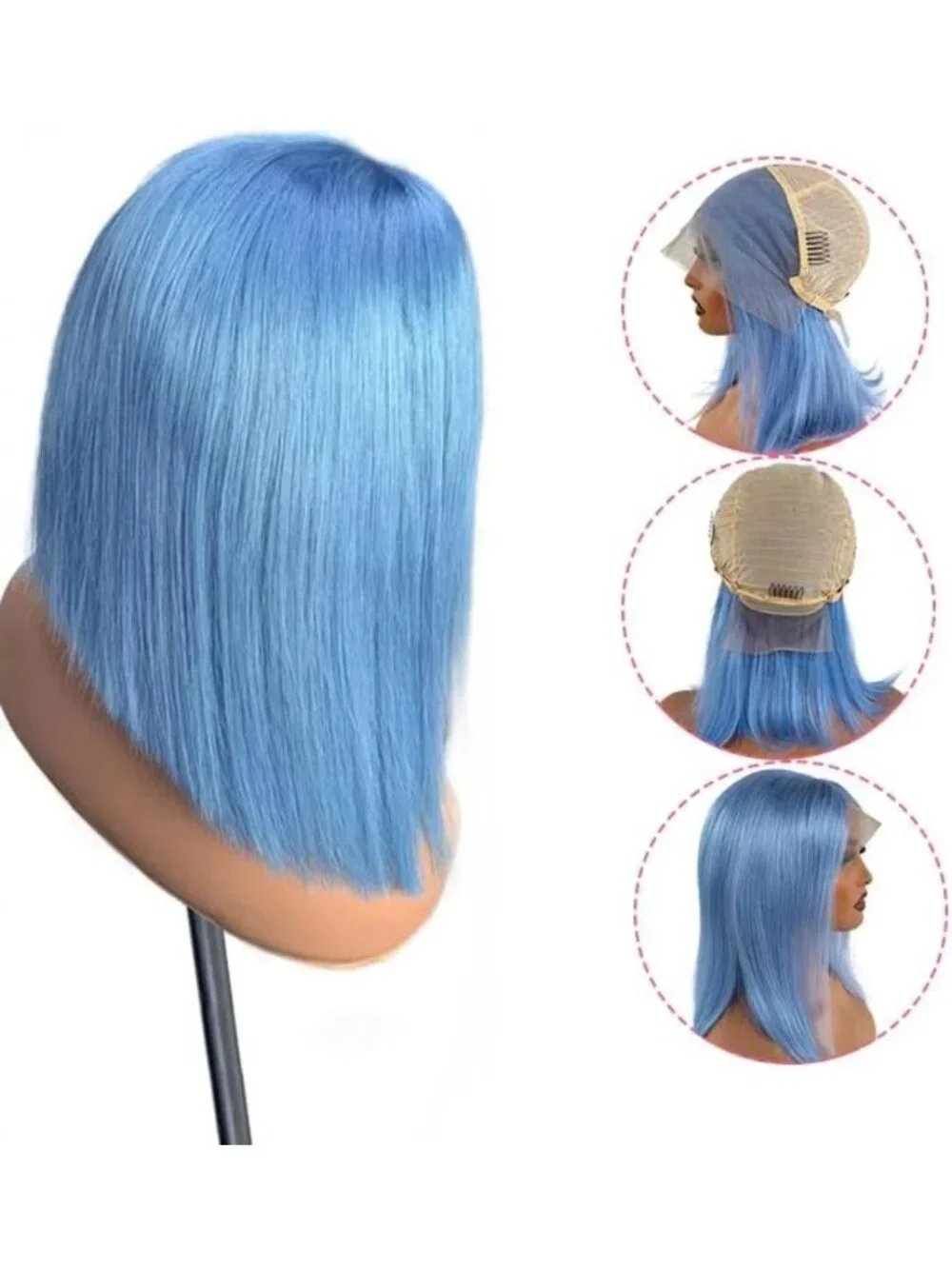 Light Blue Bob Wig 13x4 HD Lace Front, Glueless, 8-Inch Straight, Brazilian